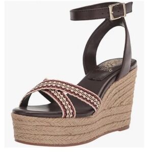 Vince Camuto Fettanas Wedge Sandals Brown Leather Espadrille Platform 9.5M NEW